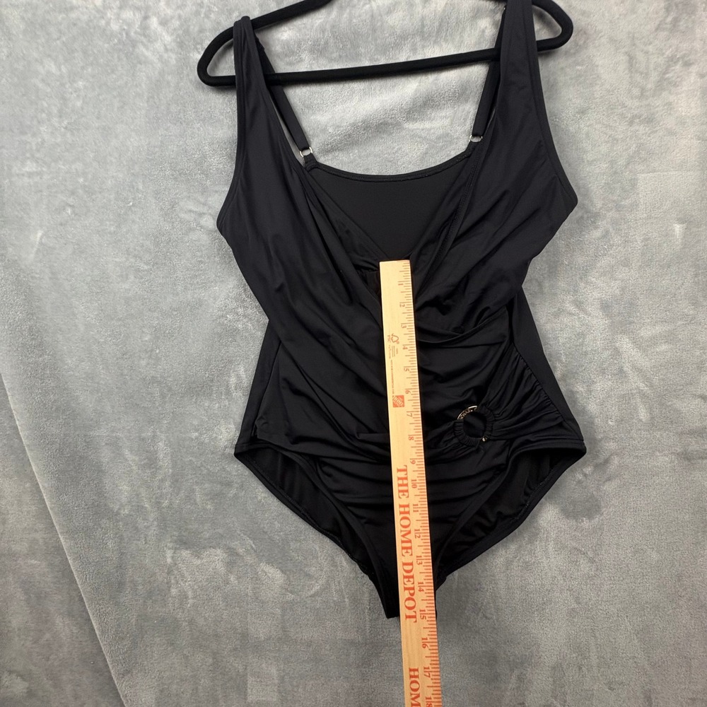 Michael Kors Womens Black One Piece Swimsuit Ruched Gold Hardware Surplice Wrap - Picture 10 of 11